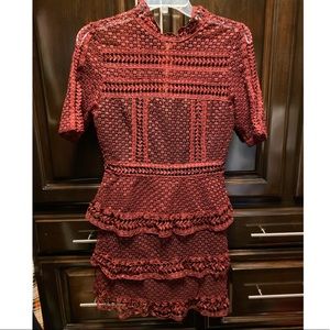 NQMM Short Sleeve Burgundy Lace Ruffle Dress